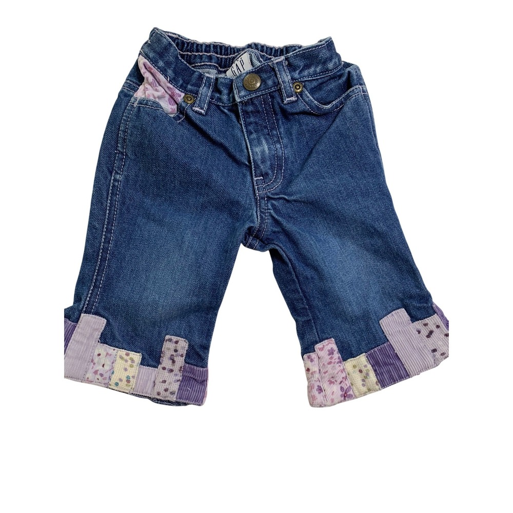 Baby Gap VTG Jeans 3-6 Months Distressed Denim Patchwork Cuffs Elastic Waist